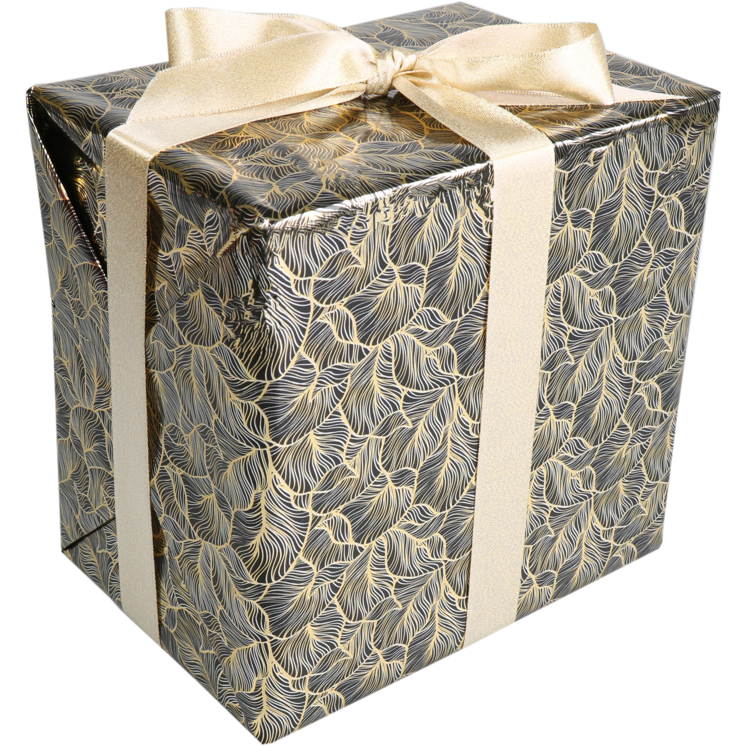 Gift-wrapping paper, 30cm, 200m, Leafs, schwarz/Gold 1