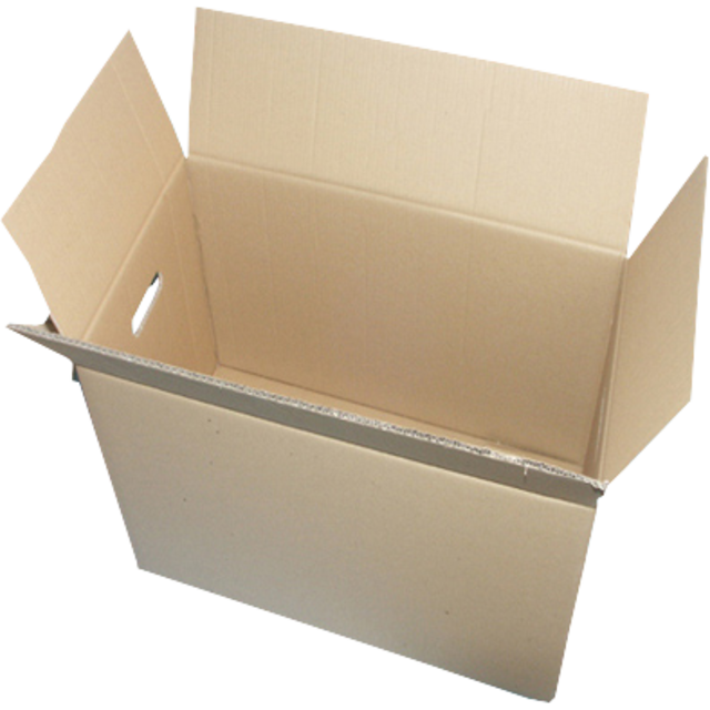  American folding box, corrugated cardboard, 625x310x325mm, double bottom and handles, double corrugation, brown  1