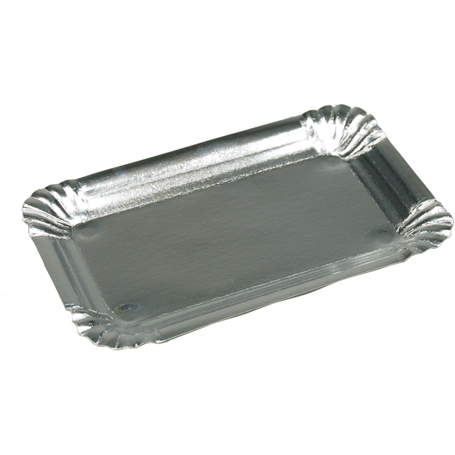 Bowl, lined dish, cardboard + PET, rectangular, 16x10cm, aluminium 1