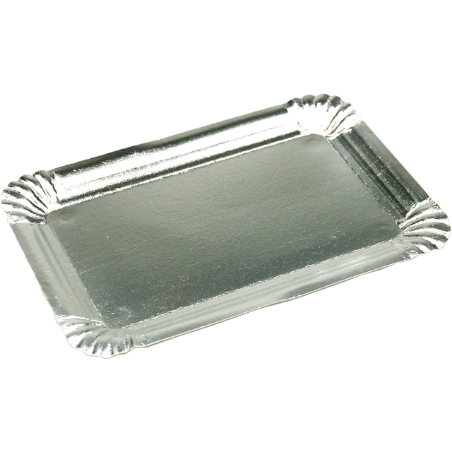 Bowl, lined dish, cardboard + PET, rectangular, 18x12cm, aluminium 1