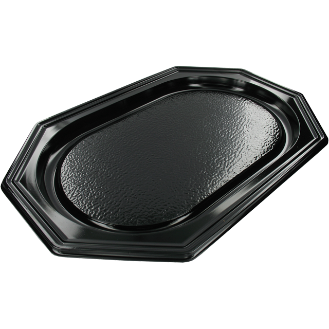 Plat, plat traiteur, pET recyclé, octogonal, 450x300x25mm, noir 1