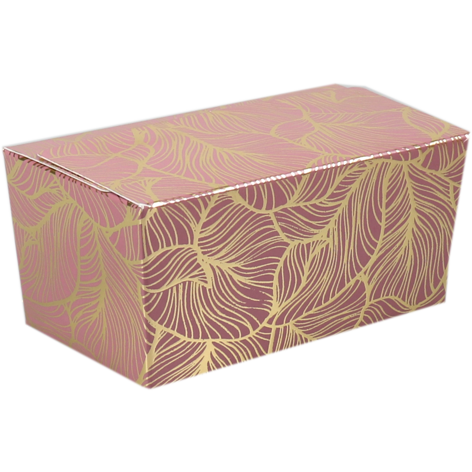 Geschenkpackung, Leafs, karton + PP + PET , 250gr, 55x113x62mm, roze/goud 1