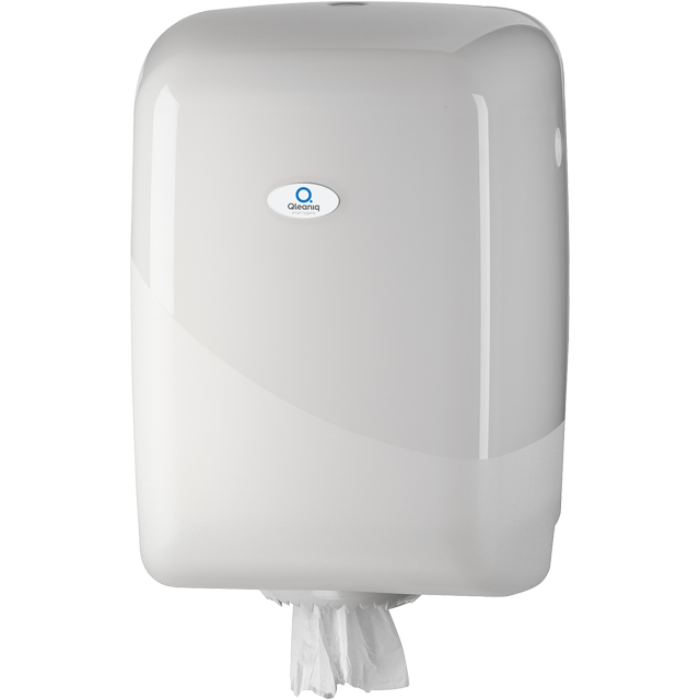 Qleaniq® Cleaning paper roll dispenser, Basic, midi, 230x250x white 1