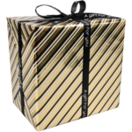 Gift-wrapping paper, 30cm, 200m, Party stripe, schwarz/Gold