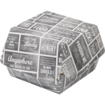 Barquette, Carton + revêtement de vernis , boîte hamburger, 120x120x100mm, weiß/Grau