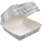 Container, Cardboard + PE, hamburger container, 115x115x70mm, weiß/Grau