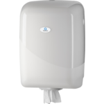 Qleaniq® Cleaning paper roll dispenser, Plastic , Basic, midi, 230x250x365mm, white
