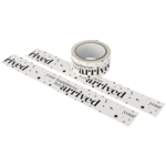 Dosenverschlussband, Unbox your happiness, Papier + Lackbeschichtung , 50mm, 50m, schwarz/Weiß